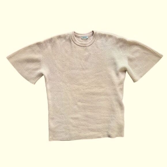 Ryan Roche 100% Cashmere Size 2 Oversized Tunic Short Sleeve Sweater Beige Tan - Picture 4 of 12